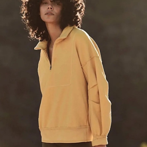Free People In the Clouds Sweatshirt Quarter Zip Pullover Yellow Cozy Sz Small - Picture 1 of 13